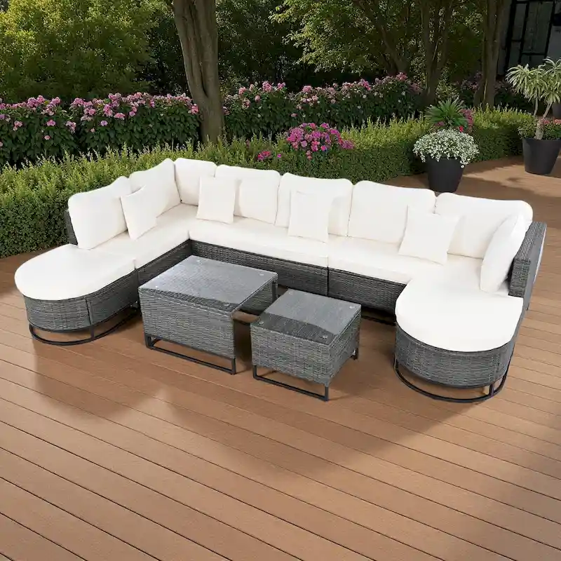 7-Pieces Outdoor Rattan Modular Sectional Sofa Set with Coffee Table, Free Combination