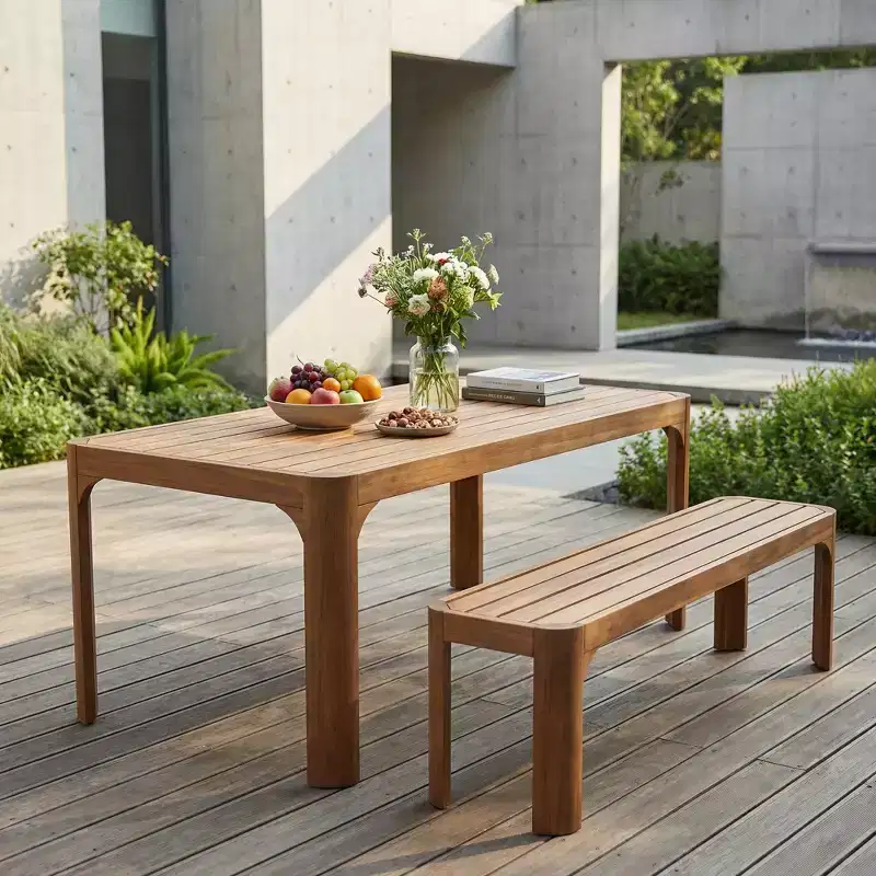 Christopher Knight Home Bao Modern 2 Piece Acacia Wood Patio Dining Set with Slatted Design