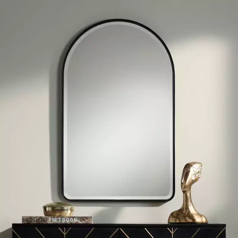 Metal Arch Wall Mirror with Matte Black Frame 24