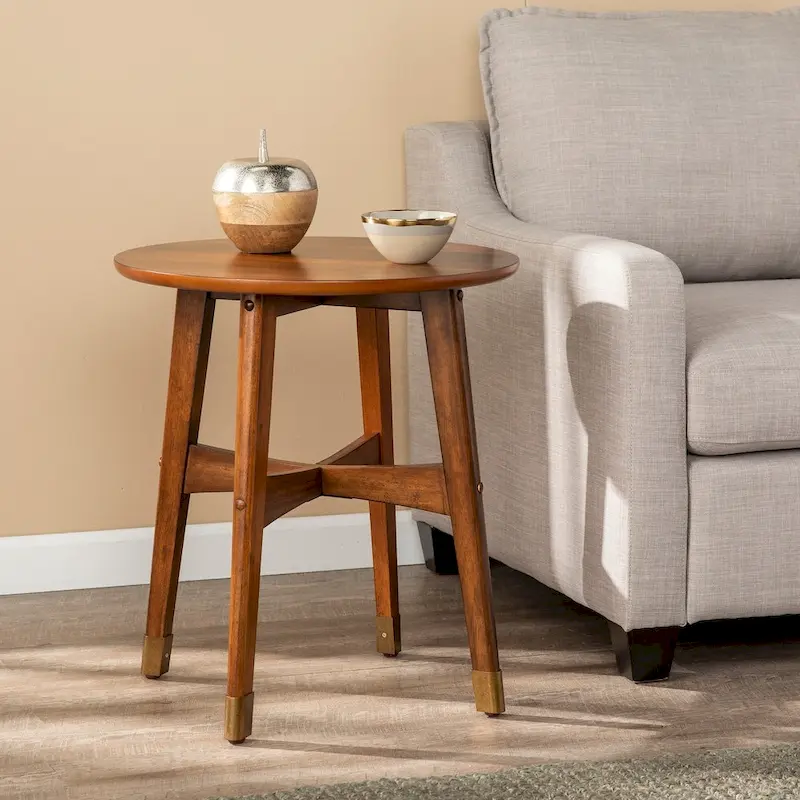 SEI Furniture Morgenstern Round Midcentury Modern Wood Side Table
