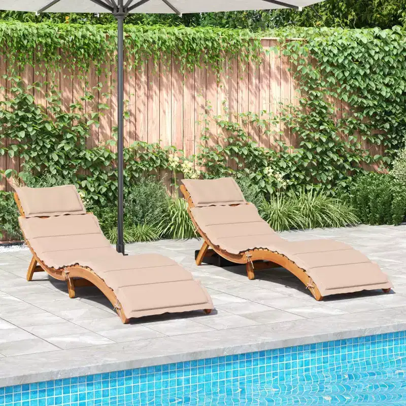 vidaXL Sunlounger Set of 2 Beige Solid Acacia wood Foldable Sunlounger