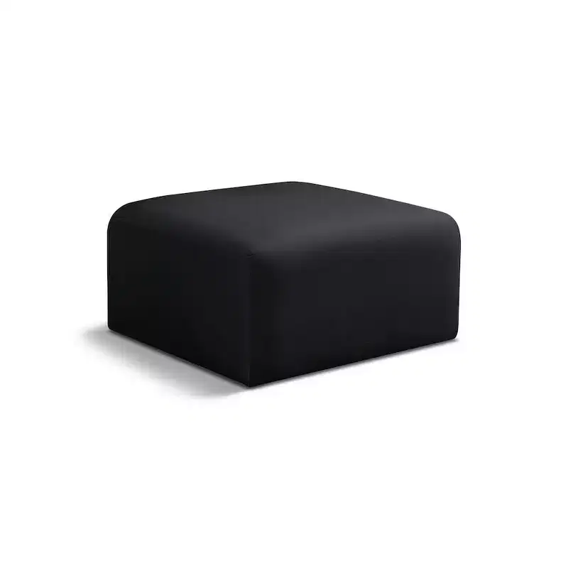 Round Velvet Ottoman - Black, Modular Upholstered Footrest for Living Room