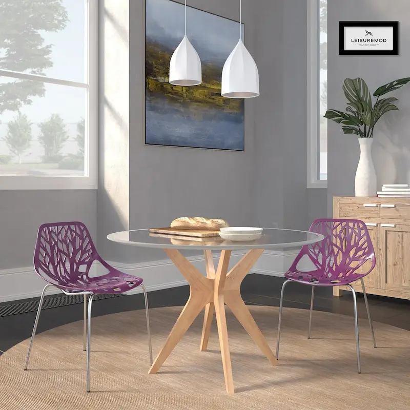 Asbury Stackable Dining Chair with Chrome Legs (Set of 2) Modern Cut-Out Design Backrest Side Chair