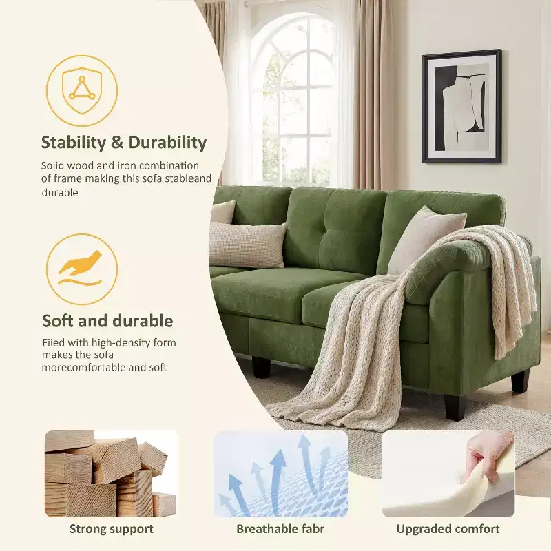 Dyonery 76.4-inch Modern Style Three-seater Sofa with Armrests and Pillows in Chenille Beige