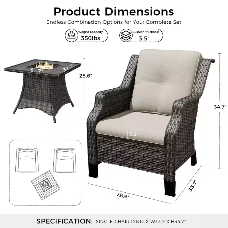 UPTIOT Outdoor Fire Pit Set with Modular Lounge Chairs