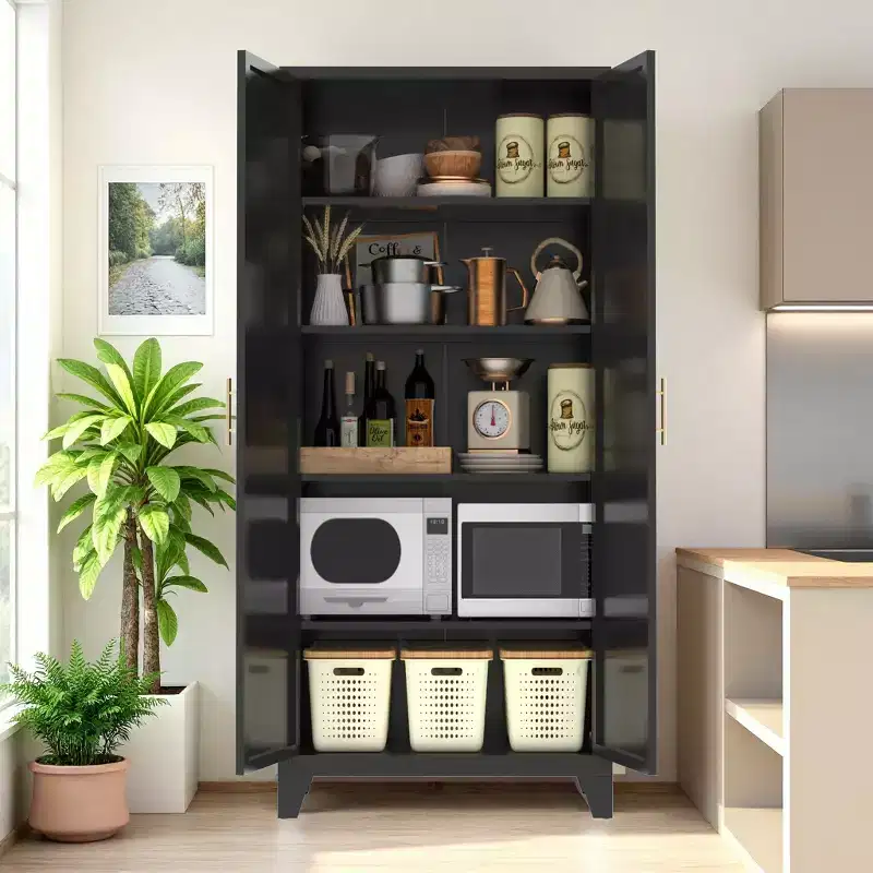 71'' 2 Shapely Doors Cabinet, Metal Storage Cabinet with Doors and Adjustable Shelves, for Bedroom, Living Room, Kitchen,Black