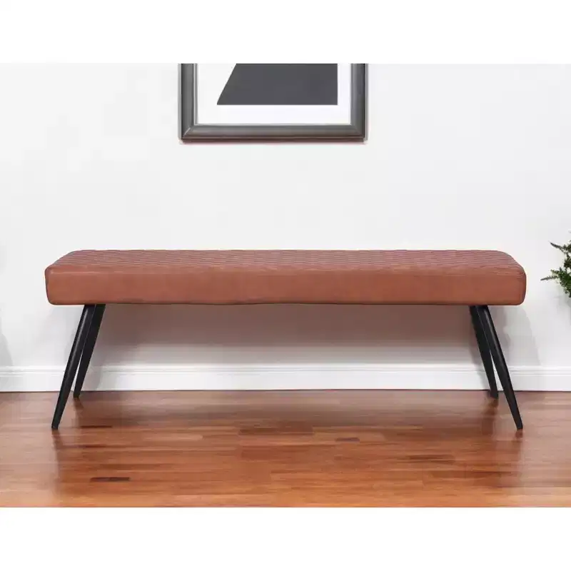 HomeRoots 54 Brown and Black Faux Leather Upholstered Dining Bench