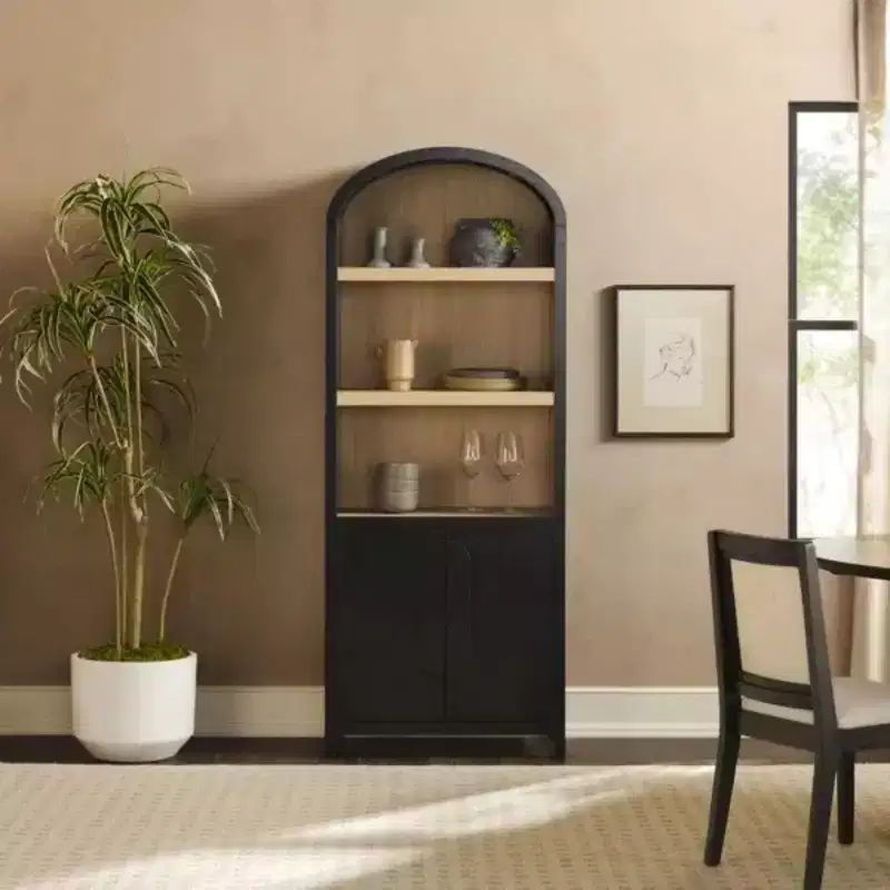 GDFStudio William Modern 76 Arched Wood Bookcase Cabinet with Hidden Storage and 4 Shelves