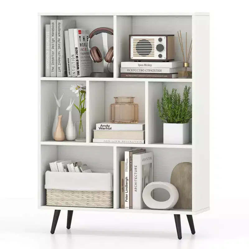 Costway 7/8/10/10 Cube 31.5/39.5/47/55 Bookcase with 4/5 Metal Legs 2 Anti-tip Devices Display Cabinet Rack