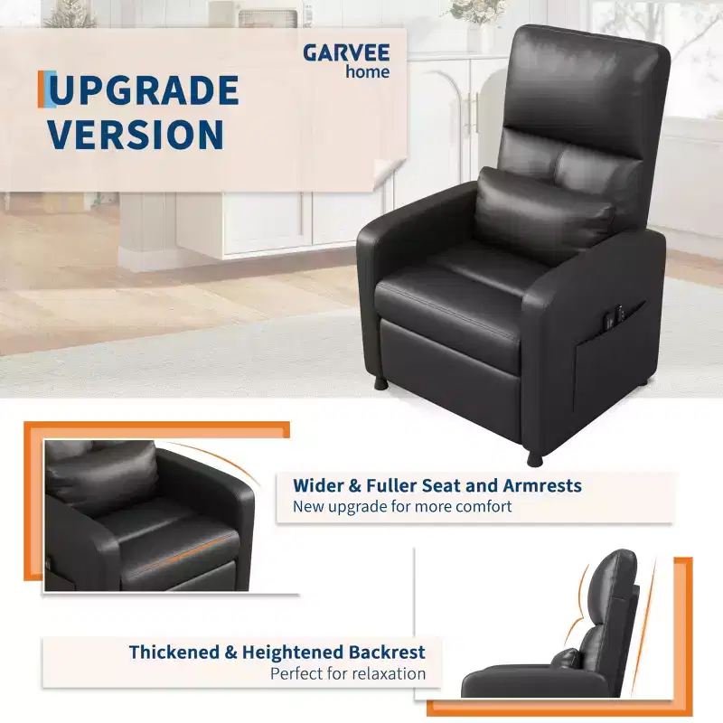 Power Recliner Chair - Heat and Massage, Adjustable Electric Recliner Ergonomic PU Leather Single Sofa, Tall Back, Padded Seat, Home Theater Seating