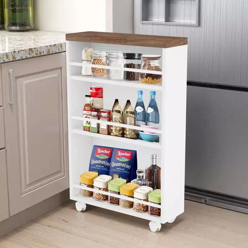 MAYEERTY Slim Space-Saving Storage Cart, 3-Tier Narrow Rolling Organizer for Kitchen & Bathroom
