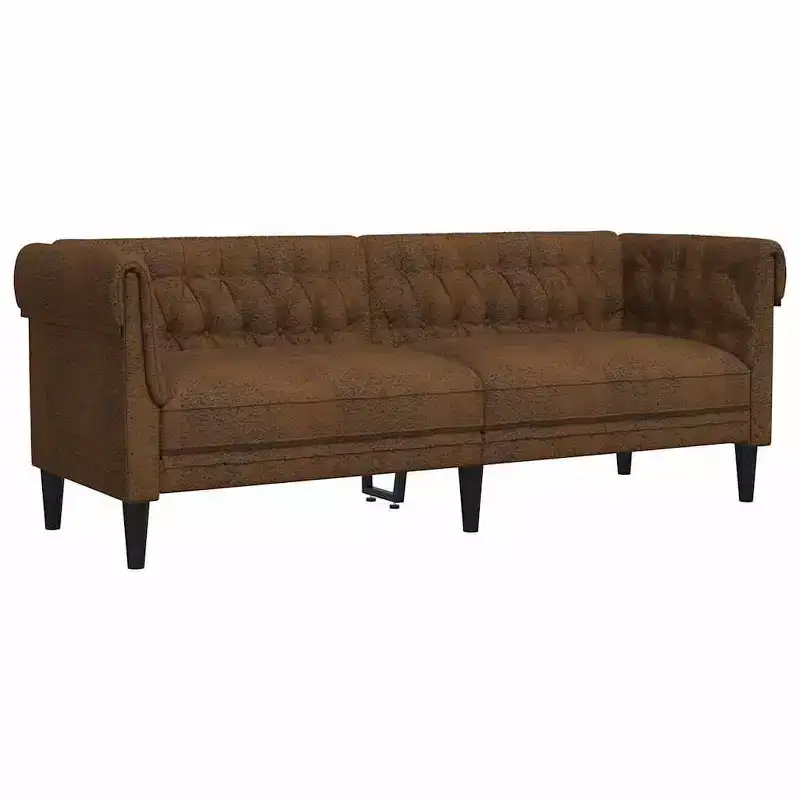 vidaXL 3-Seater Chesterfield Sofa - Brown Fabric Upholstered Living Room Settee - Stylish & Comfortable Furniture