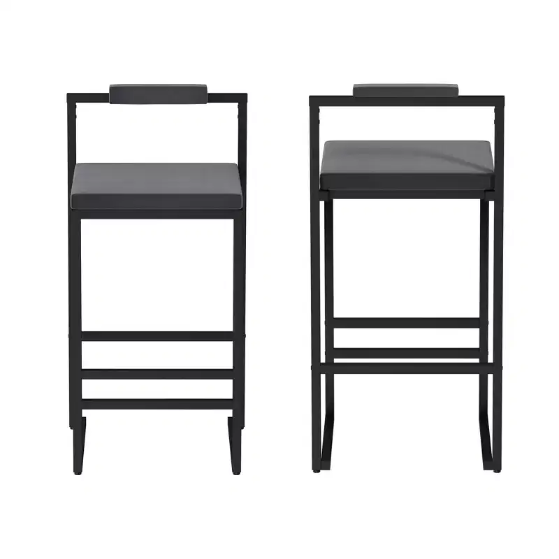 Velvet Upholstered Bar Stools Counter Height With Footrest Backrest Modern Dining Chairs Black Gray