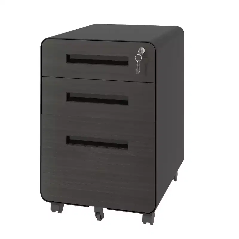 23 3-Drawer Mobile File Cabinet, Black Cold-Rolled Steel Lockable Under-Desk Cabinet (5-Wheel Anti-Tilting for A4/Legal/Letter Files)