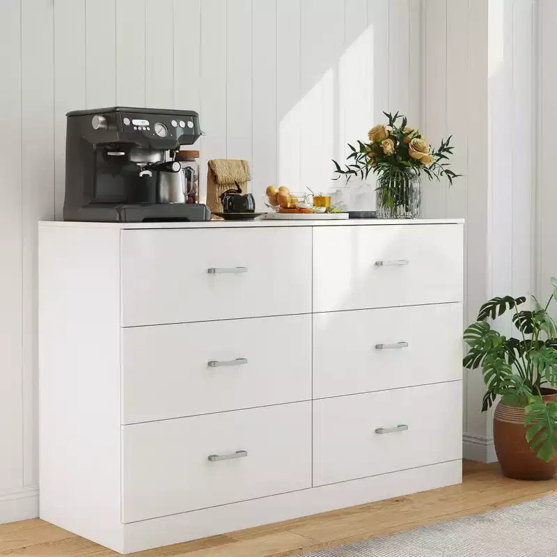 6-Drawer Dresser for Bedroom, Modern Chest of Drawers with Metal Handles, White
