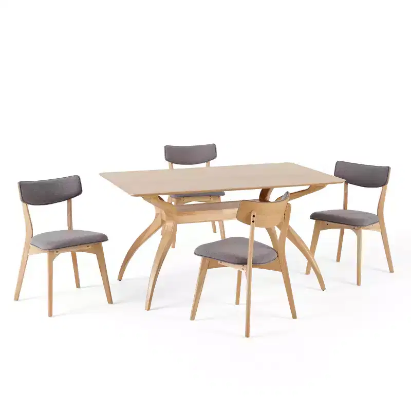 Mid-Century Modern Wood Fabric Upholstered 5 Piece Dining Set