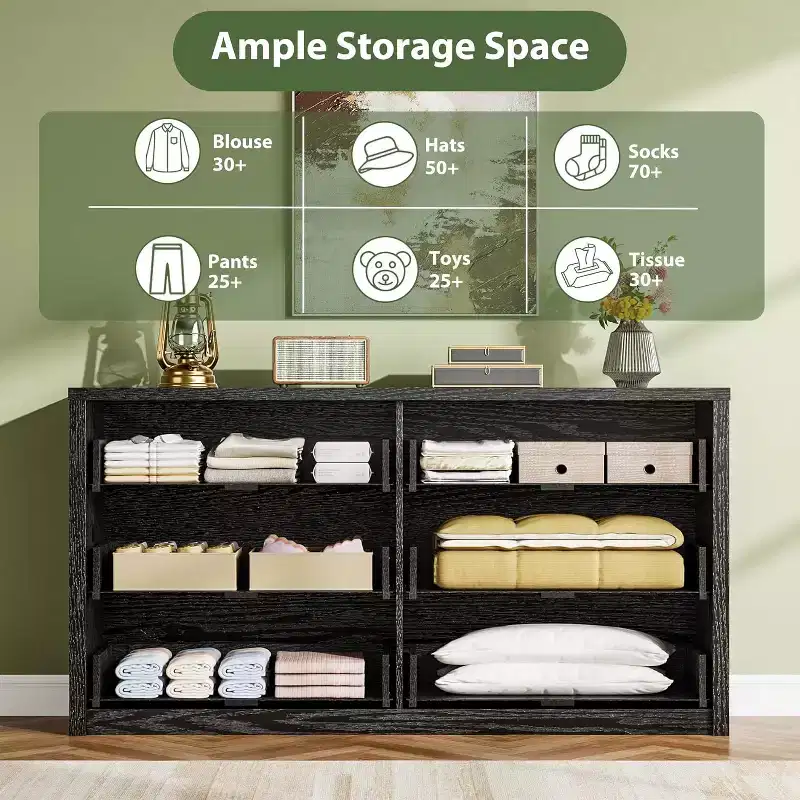 6 Drawer Dresser with Wood Grain Finish – Wide Chest of Drawers for Bedroom, Living Room and Entryway