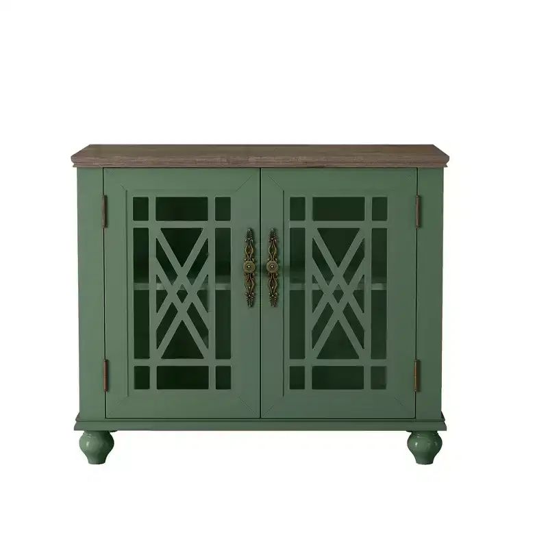 Green/Navy Vintage 2-Door Accent Cabinet, 1-Shelf, for Adults