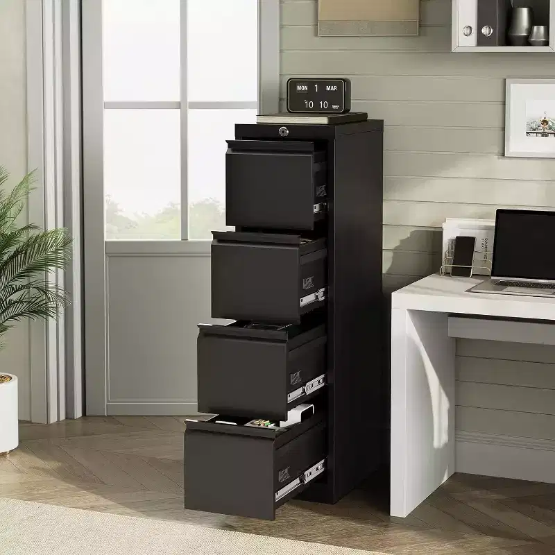 4 Drawer File Cabinet with Lock, Metal Filing Cabinets, Vertical Small Filing Cabinet Steel Lockable Storage Cabinets for Home Office