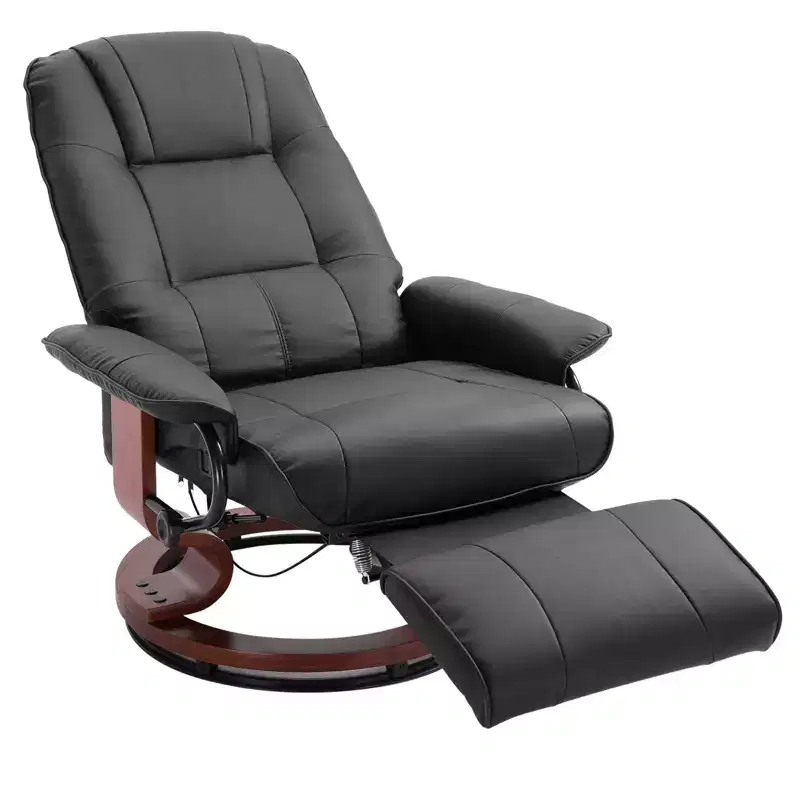 Faux Leather Manual Recliner, Adjustable Swivel Lounge Chair with Footrest, Armrest and Wrapped Wood Base for Living Room