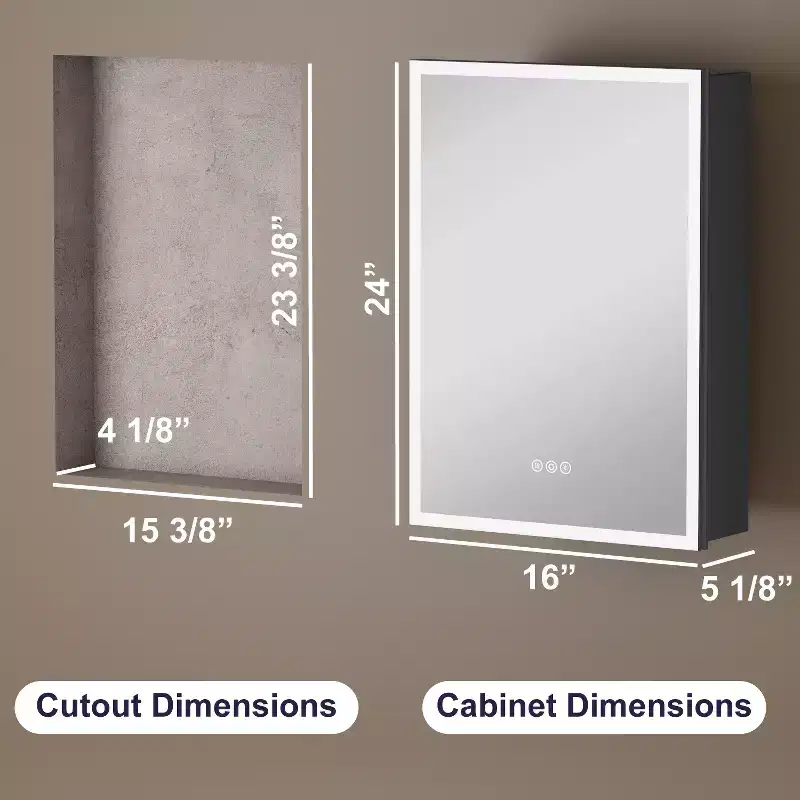Flora Medicine Cabinet with Mirrors and Lights, Recessed/Wall Mounted Bathroom Cabinet with 3 Mode Light, Dimmable, Anti-Fog, Black