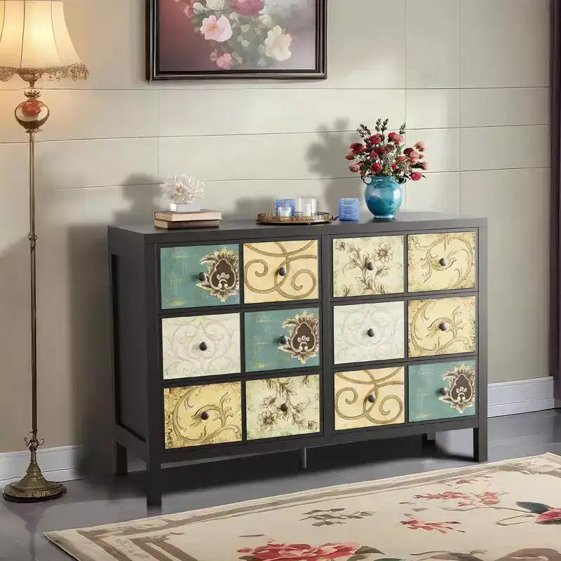 6-Drawer Wooden Dresser, Vintage-Inspired Storage Cabinet for Bedroom and Living Room