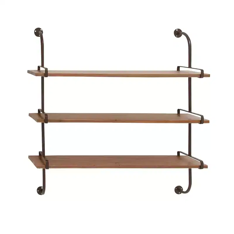 38x38 Wood 3 Level Wall with Metal Brackets Brown - Olivia & May: Industrial Style, No Assembly Required