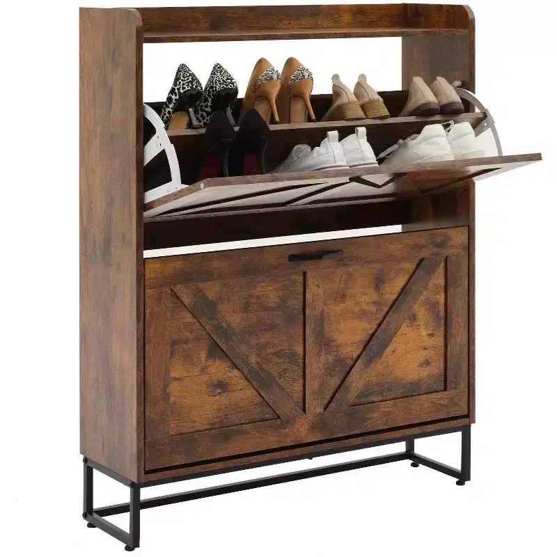 Narrow Shoe Cabinet with 2 Flip-Door Drawers, Holds 16 Pairs – 39.8