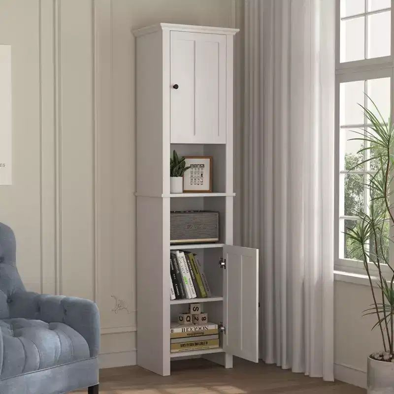 MAYEERTY Bathroom Floor Storage Cabinet with 2 Doors & 6 Shelves, Multifunctional Wooden Cabinet for Living Room Bathroom
