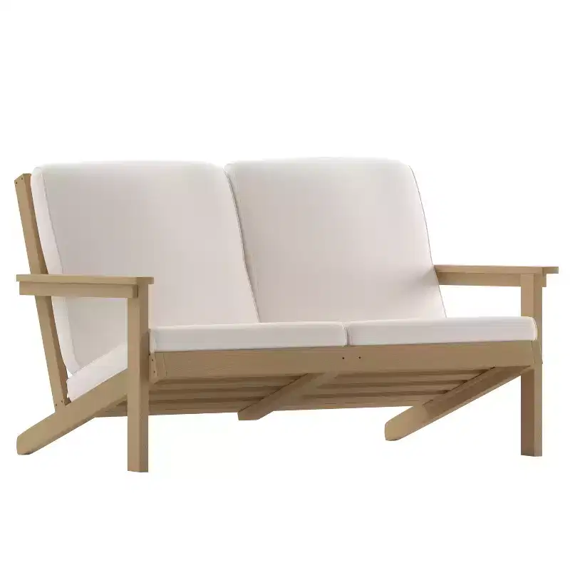 Merrick Lane All-Weather Poly Resin Wood Adirondack Style Deep Seat Patio Loveseat with Cushions