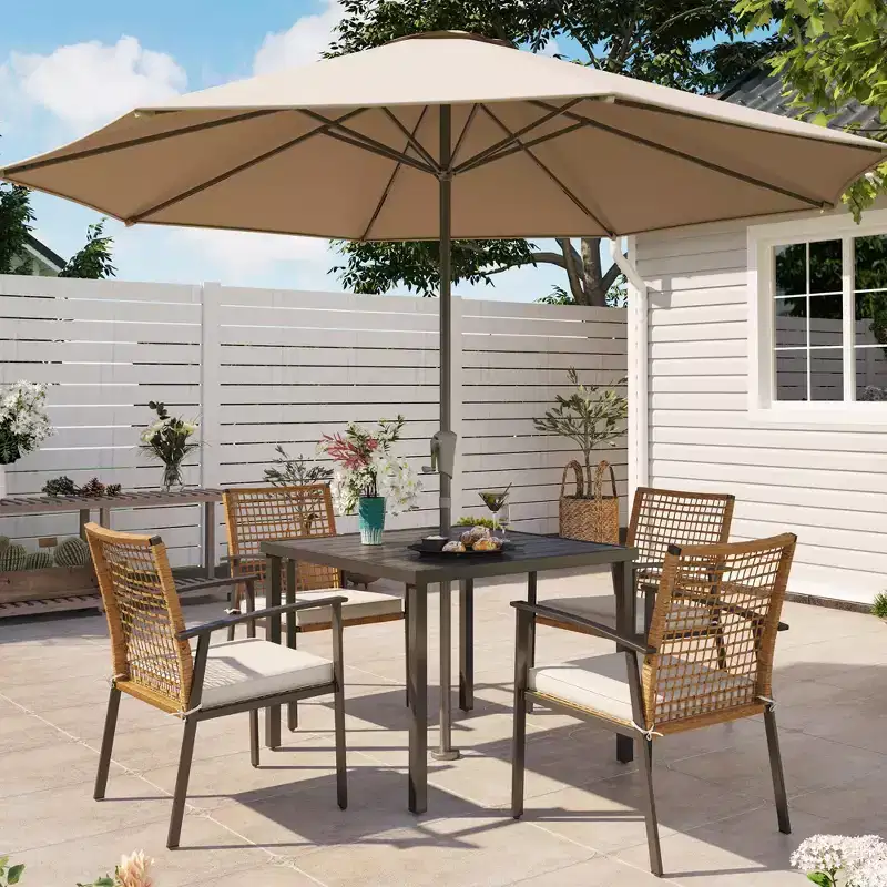 LAUSAINT HOME 5-piece Outdoor Rattan Dining Set Rattan Outdoor Table and Chairs for Backyard, Garden and Poolside