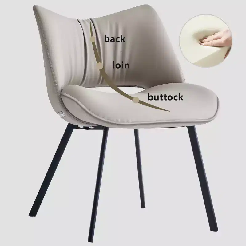 Chic Modern Upholstered Dining Chair with Curved Back and Black Metal Legs - Light Grey