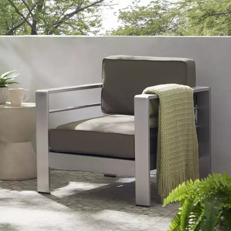 Christopher Knight Home Cape Coral Outdoor Aluminum Club Chair with Cushions, Silver/Khaki