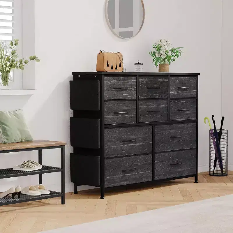 10-Drawer Multifunctional Dresser Tower with Fabric Pockets, Hooks & Waterproof Top