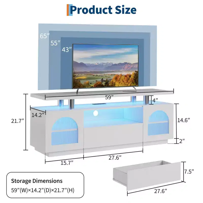 59 Modern TV Stand - Compact Media Console, Multi-Functional Entertainment Center for Living Room