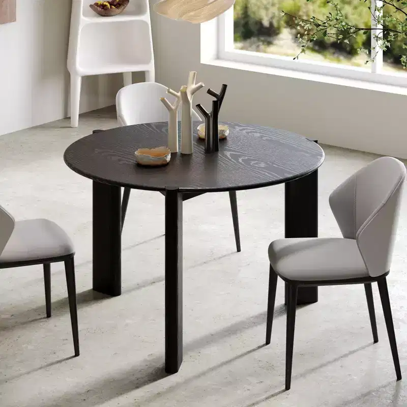 Solid Wood Farmhouse Dining Table Round Wood Texture Top with Cross X Base for Modern Dining Rooms & Family Gatherings