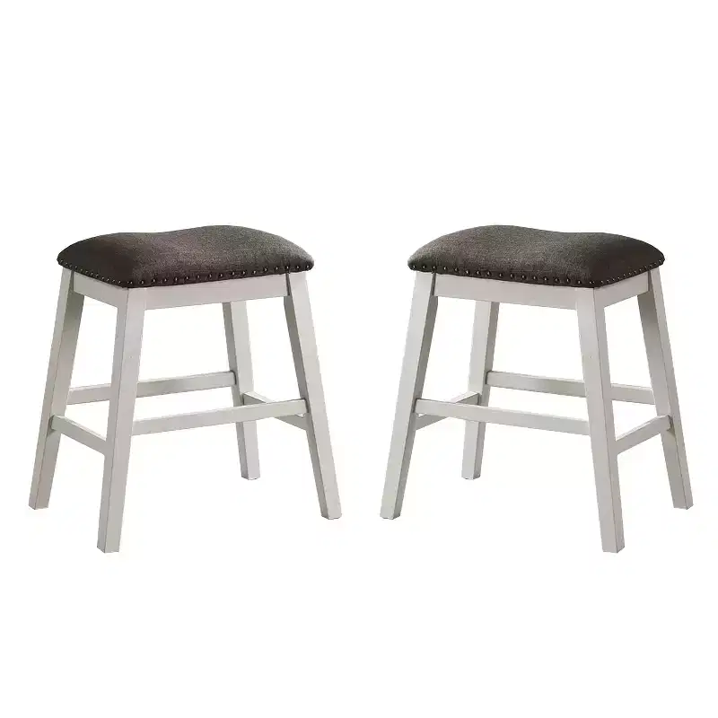 Simple Relax Set of 2 Upholstered Counter Height Stools in Off-White and Dark Gray