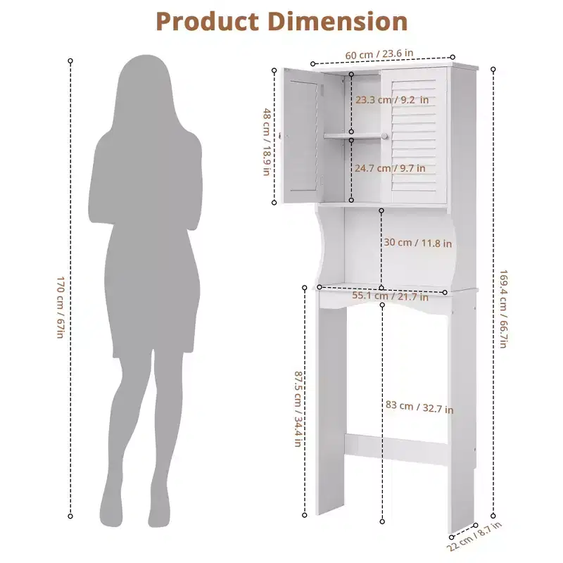 Over-The-Toilet Storage Cabinet with Adjustable Shelf, Anti-Tip Device & Hooks