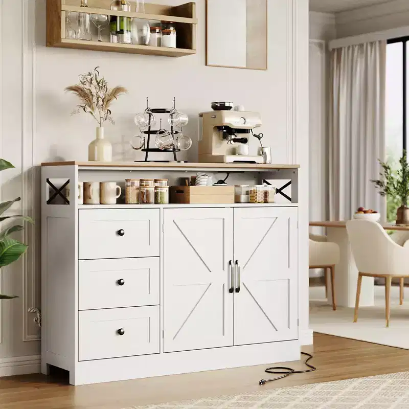 47 Sideboard Buffet Cabinet - Wood Coffee Bar Table w/ Soft-Close Doors & Adjustable Shelf, Coffee Pantry Cabinet for Small Kitchen,Studio Apartment