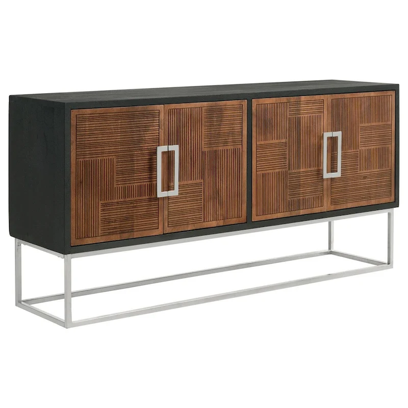 Manie 67 Inch Sideboard Cabinet Console, 4 Doors, Mango Wood, Walnut Brown