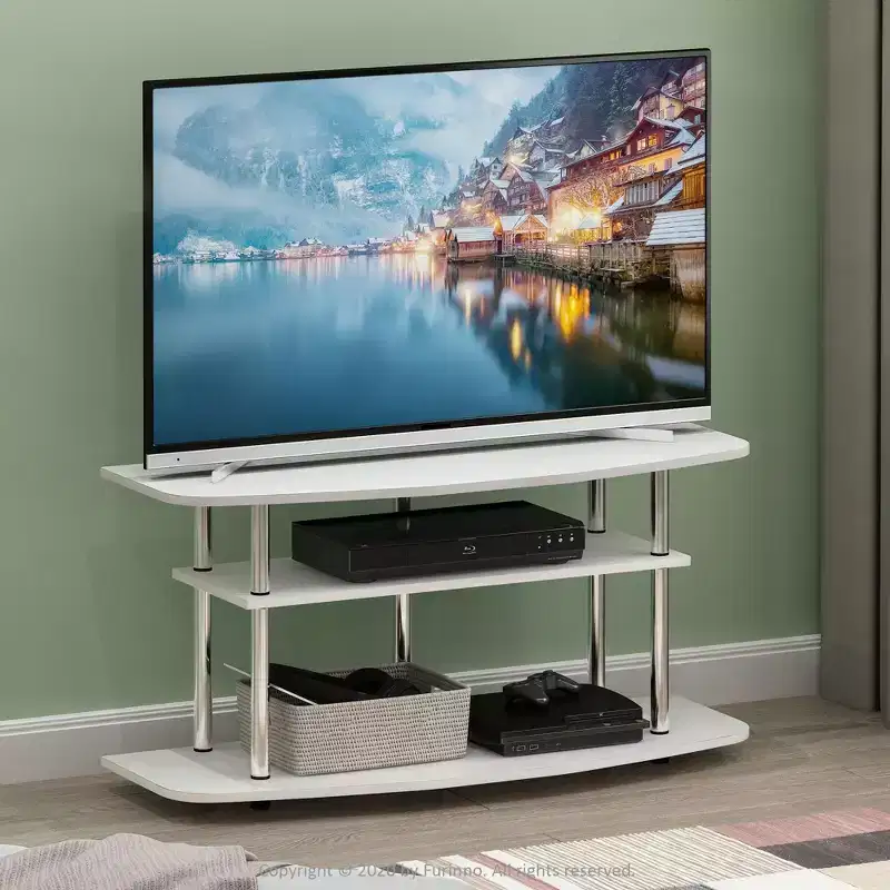 Furinno 3-Tier No Tools TV Stand Entertainment Center Hold up to 46 TV White Oak