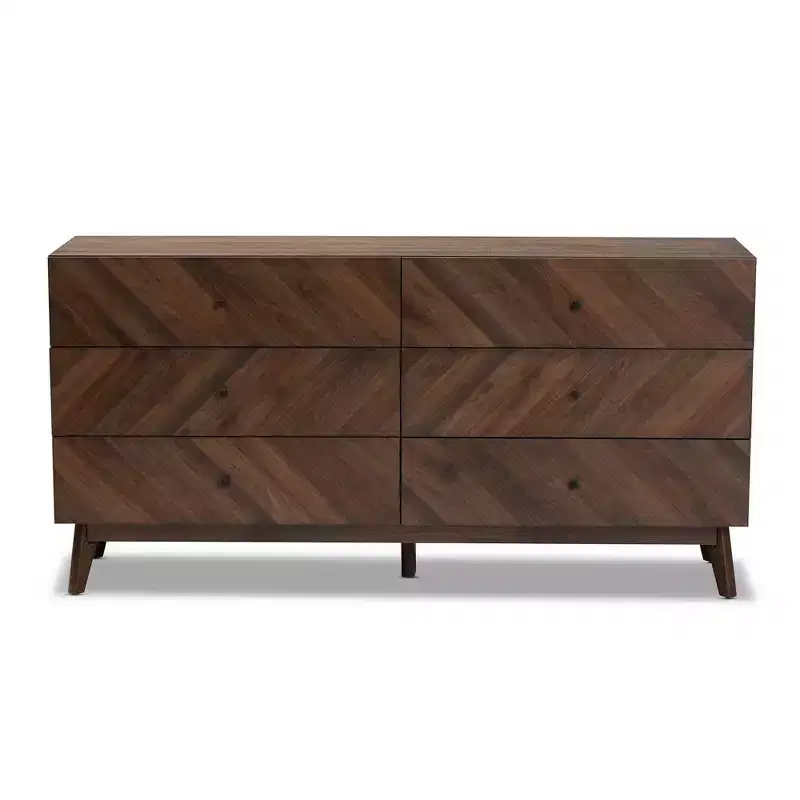 6-Drawer Dresser Walnut Brown Mid-Century Modern 63