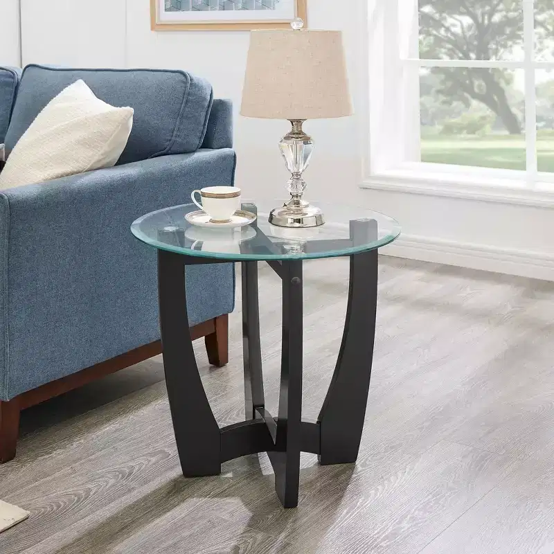 MAYEERTY 23.5 inch Round Glass COffee Table Black Round Coffee Table Center Table with Glass Top for Office Living Room
