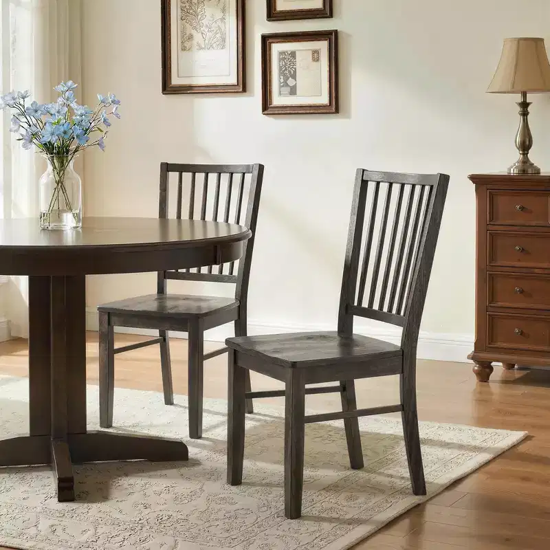 HOMCOM Dining Chairs Set of 2 Ergonomic Solid Wood, Armless Kitchen Chairs with Rubberwood Legs