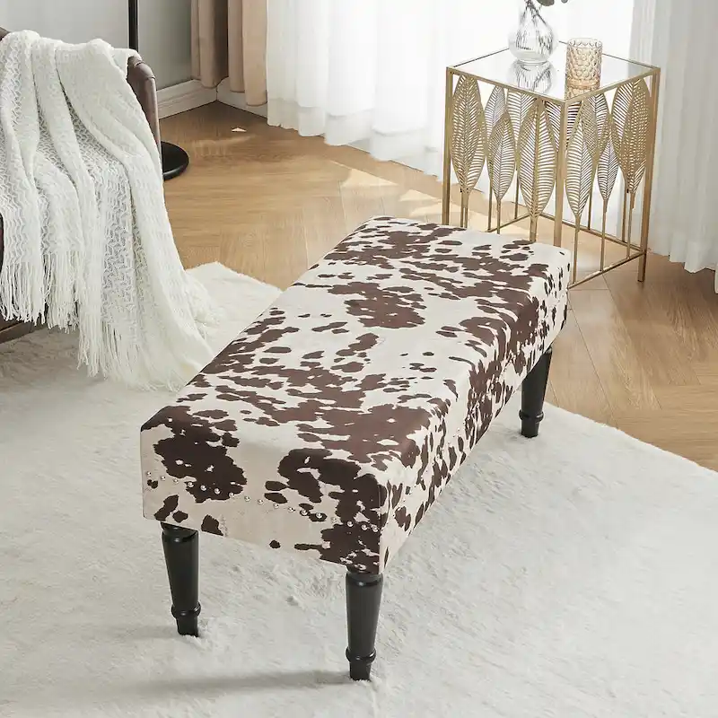Adeco Cow Fabric Ottoman Bench Stool