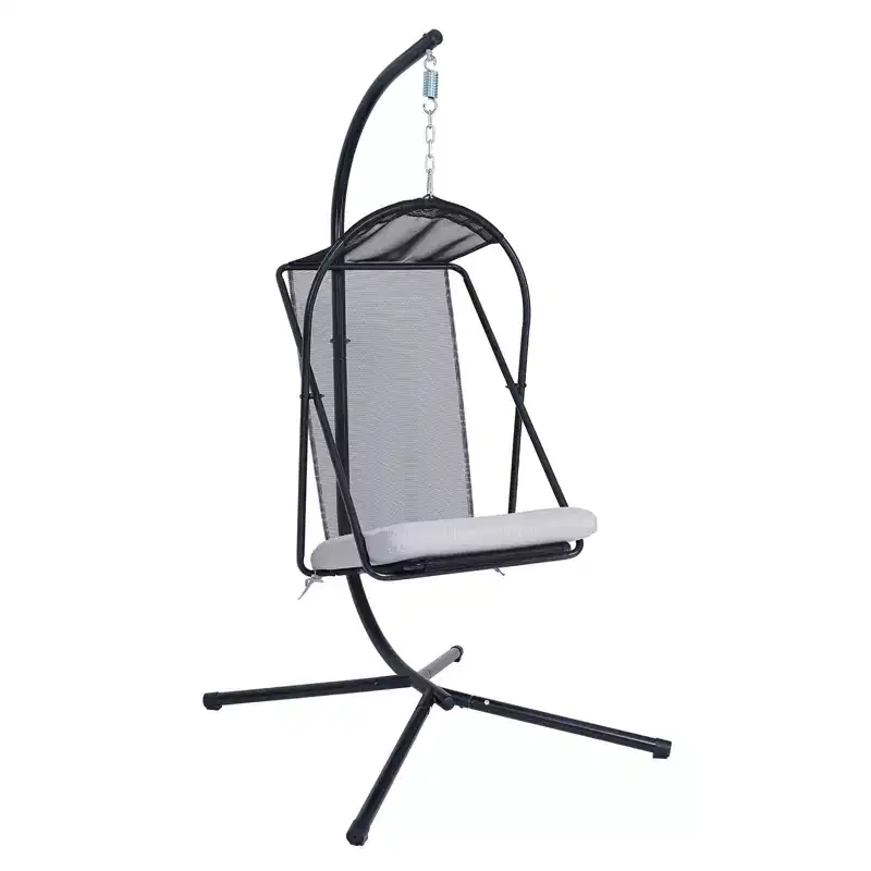GDFStudio Aleksei Modern Metal Patio Hanging Egg Chair with Water and UV Resistant Cushion