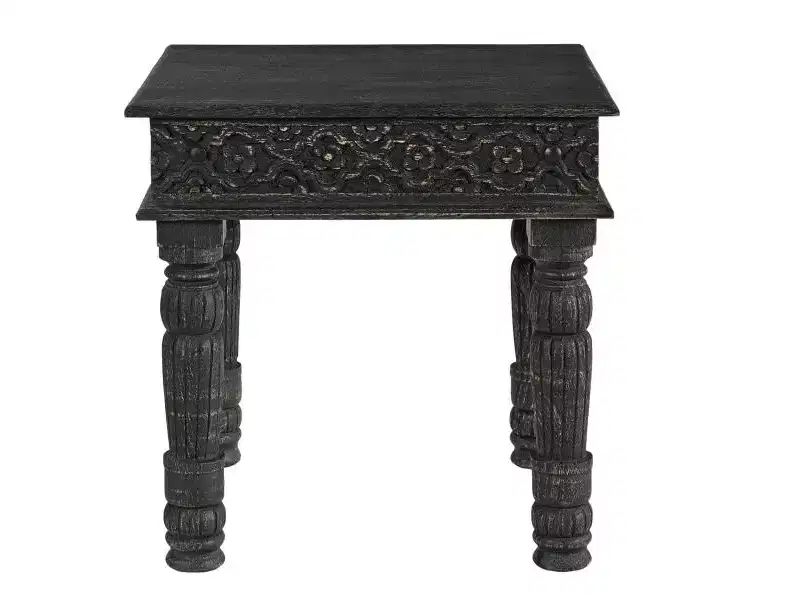 HomeRoots 24 Black Distressed Solid Wood End Table