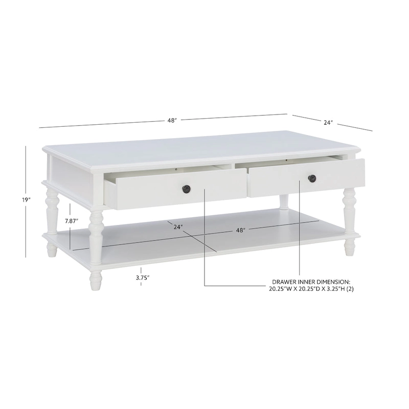 Jowin White Wood 2 Drawer Coffee Table