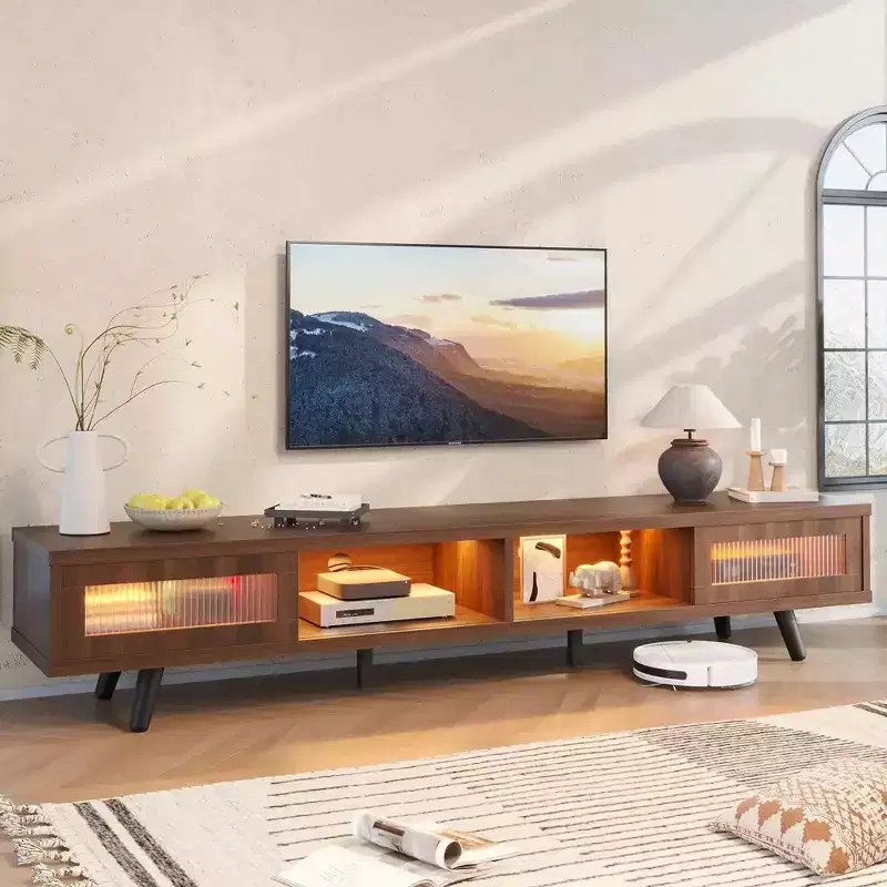 Bestier 70 inch LED Modern Low Profile TV Consoles with storage for living room