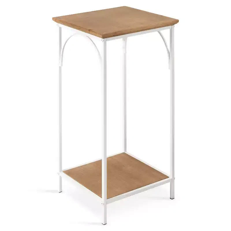 Square MDF Tea Table 12x12x26 Rustic Brown and White